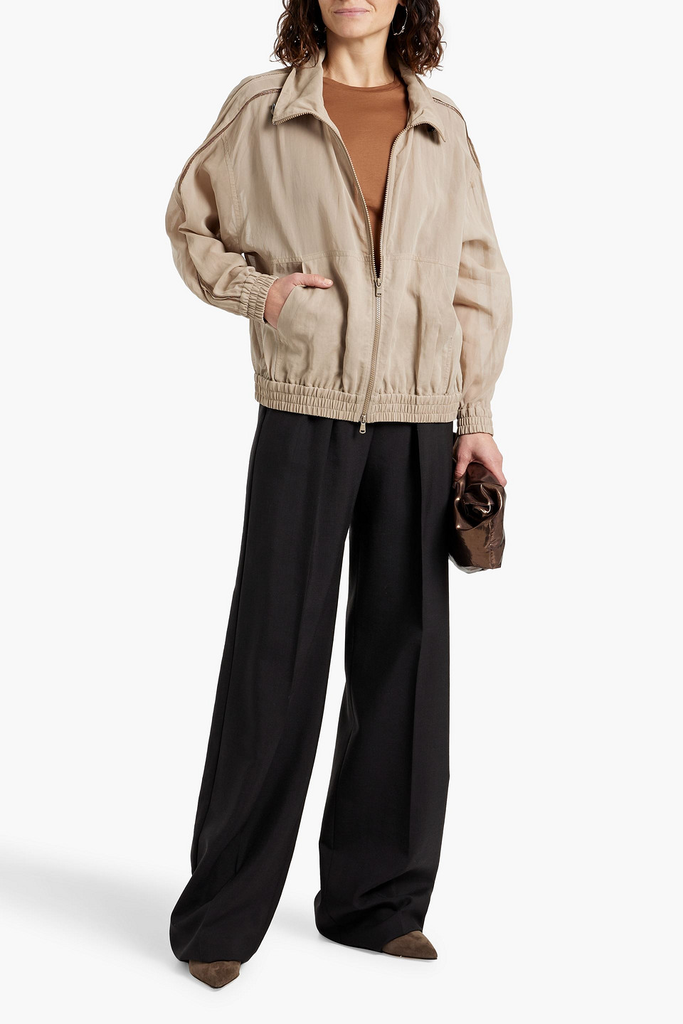 Brunello Cucinelli Bead-embellished Cotton Track Jacket In Neutral