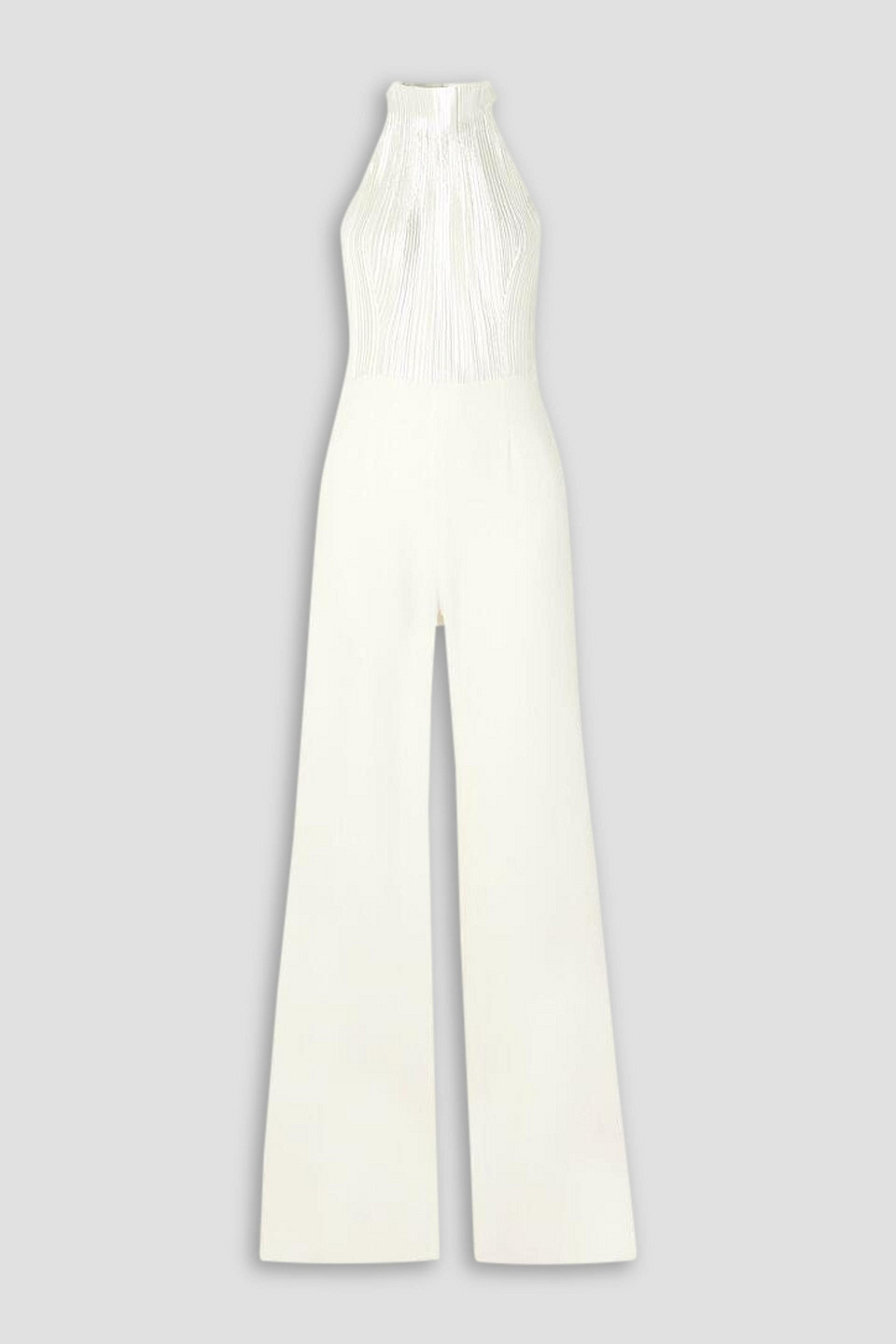 Galvan Panarea Plissé-lamé And Crepe Halterneck Jumpsuit In Ivory