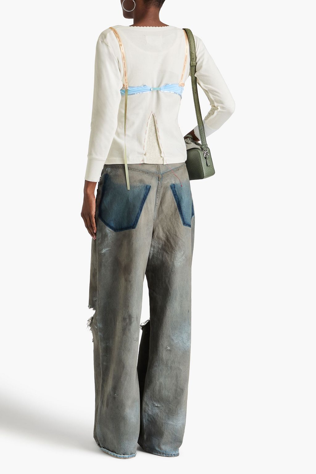 MAISON MARGIELA بلوزة من جيرسي قطن والتول والدانتيل
