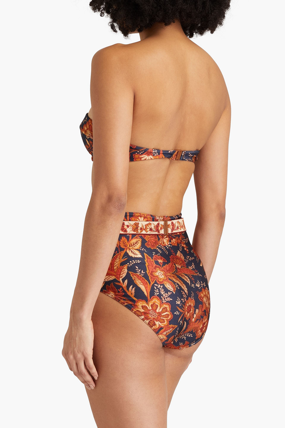 ZIMMERMANN BELTED FLORAL-PRINT HIGH-RISE BIKINI BRIEFS