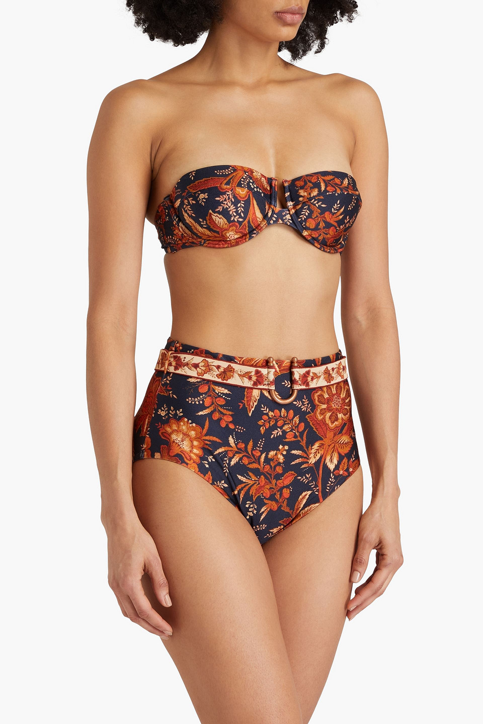 ZIMMERMANN BELTED FLORAL-PRINT HIGH-RISE BIKINI BRIEFS