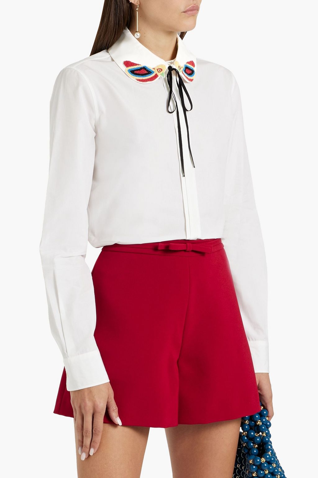 RED(V) Bead-embellished cotton-blend poplin collar
