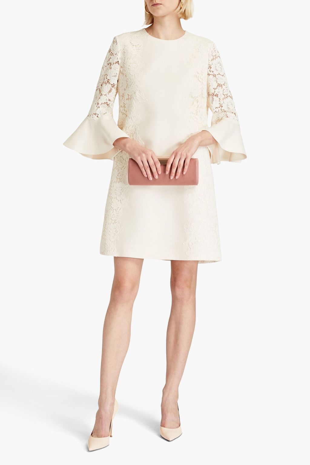VALENTINO GARAVANI Corded lace-paneled crepe mini dress