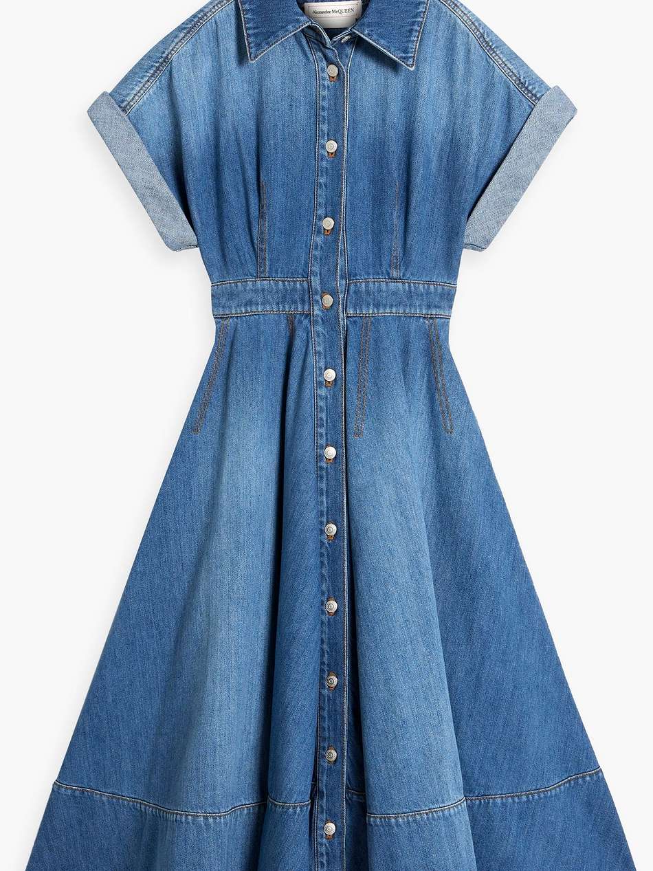 denim midi shirt dress