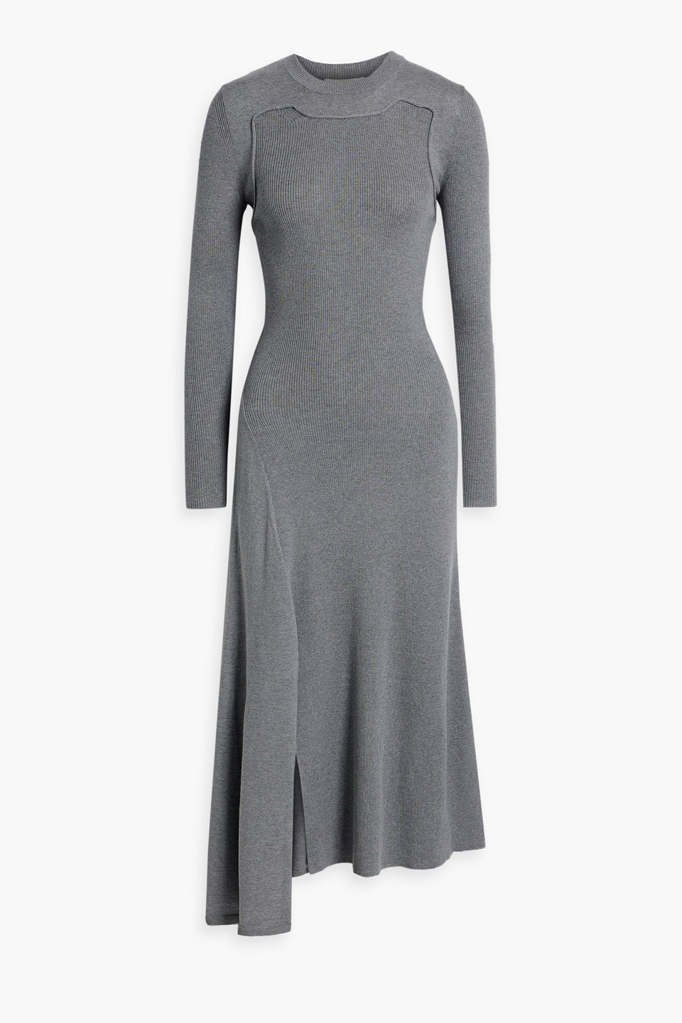 Alexander Mcqueen Ribbed Wool And Cashmere-blend Midi Dress In Gray