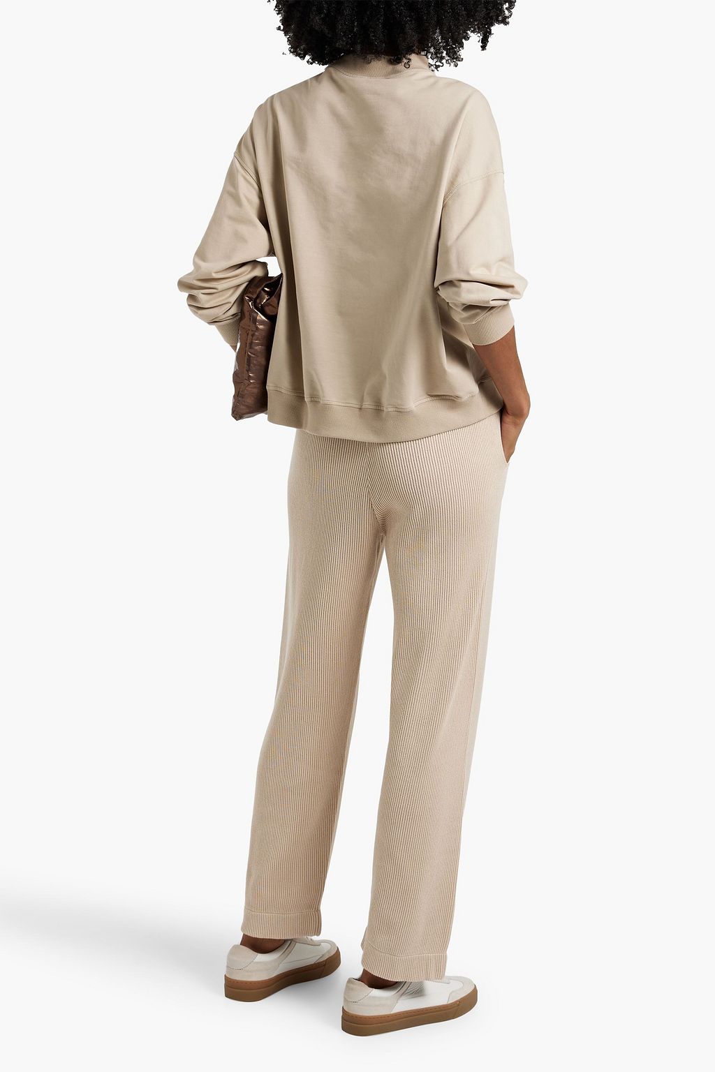 BRUNELLO CUCINELLI Bead-embellished printed cotton-blend jersey sweatshirt