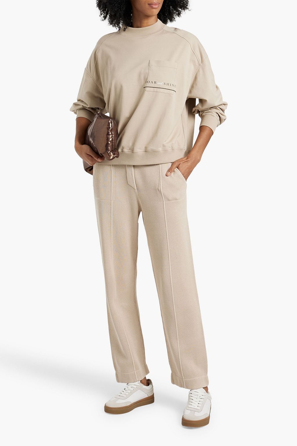 BRUNELLO CUCINELLI Bead-embellished printed cotton-blend jersey sweatshirt
