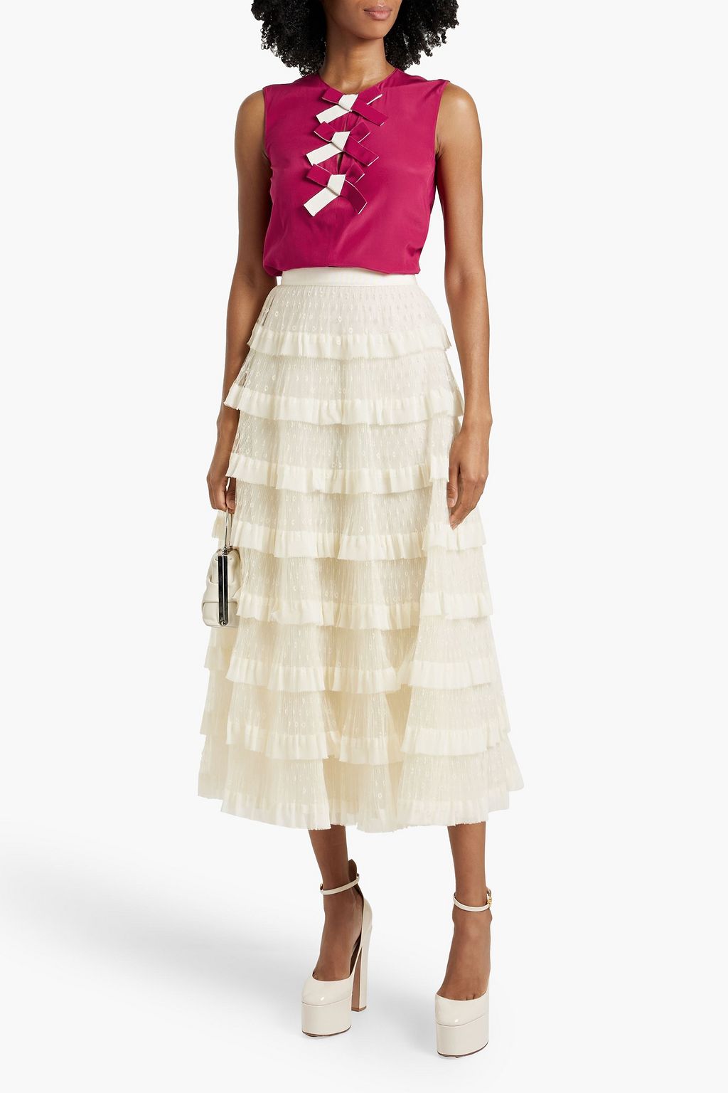 REDVALENTINO Tiered point d'esprit midi skirt