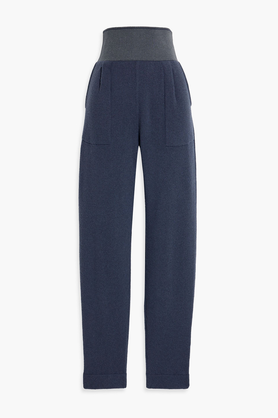 Brunello Cucinelli Ribbed Cotton, Cashmere And Silk-blend Track Pants In Storm Blue