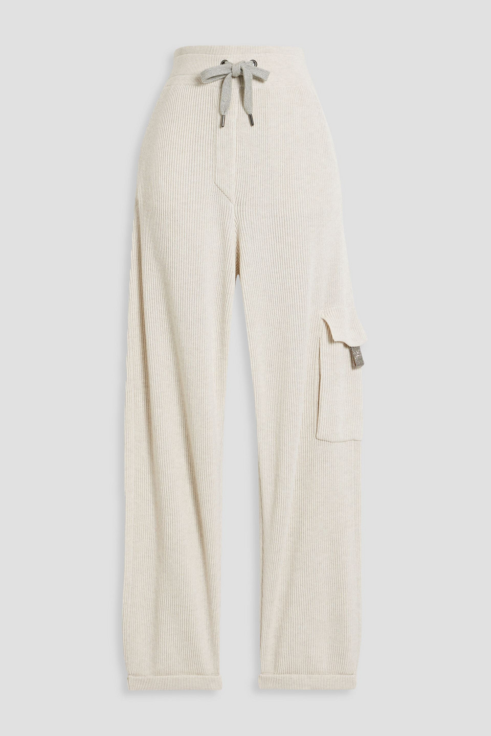 Bead-embellished cotton track pants