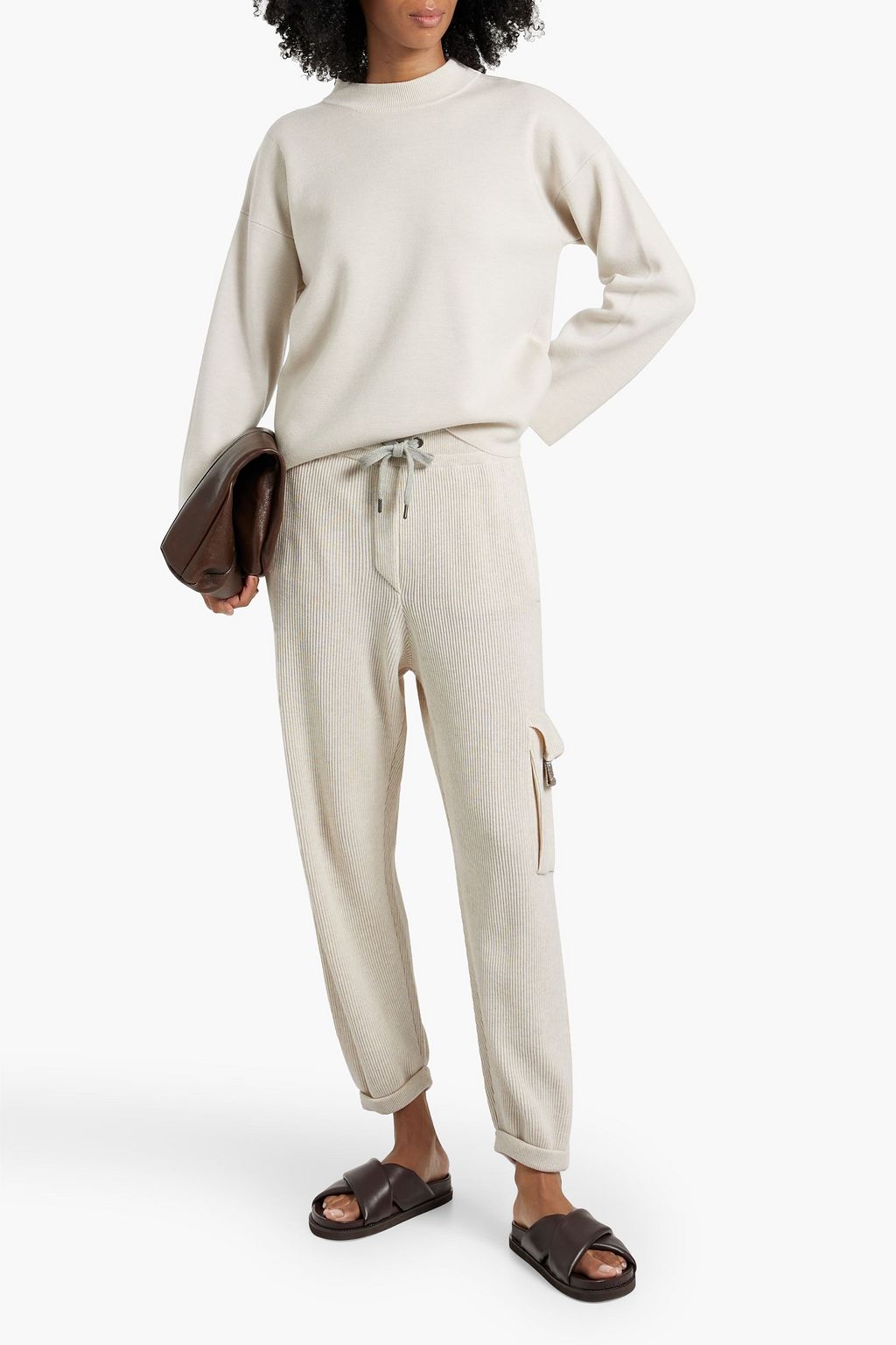 BRUNELLO CUCINELLI Bead-embellished cotton track pants