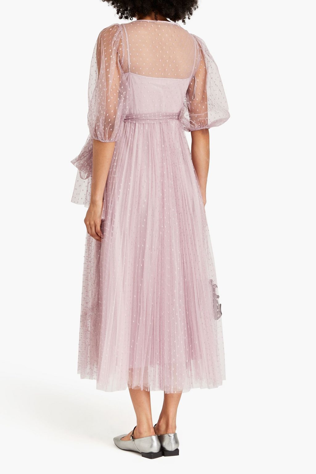 REDVALENTINO Pleated point d'esprit midi dress
