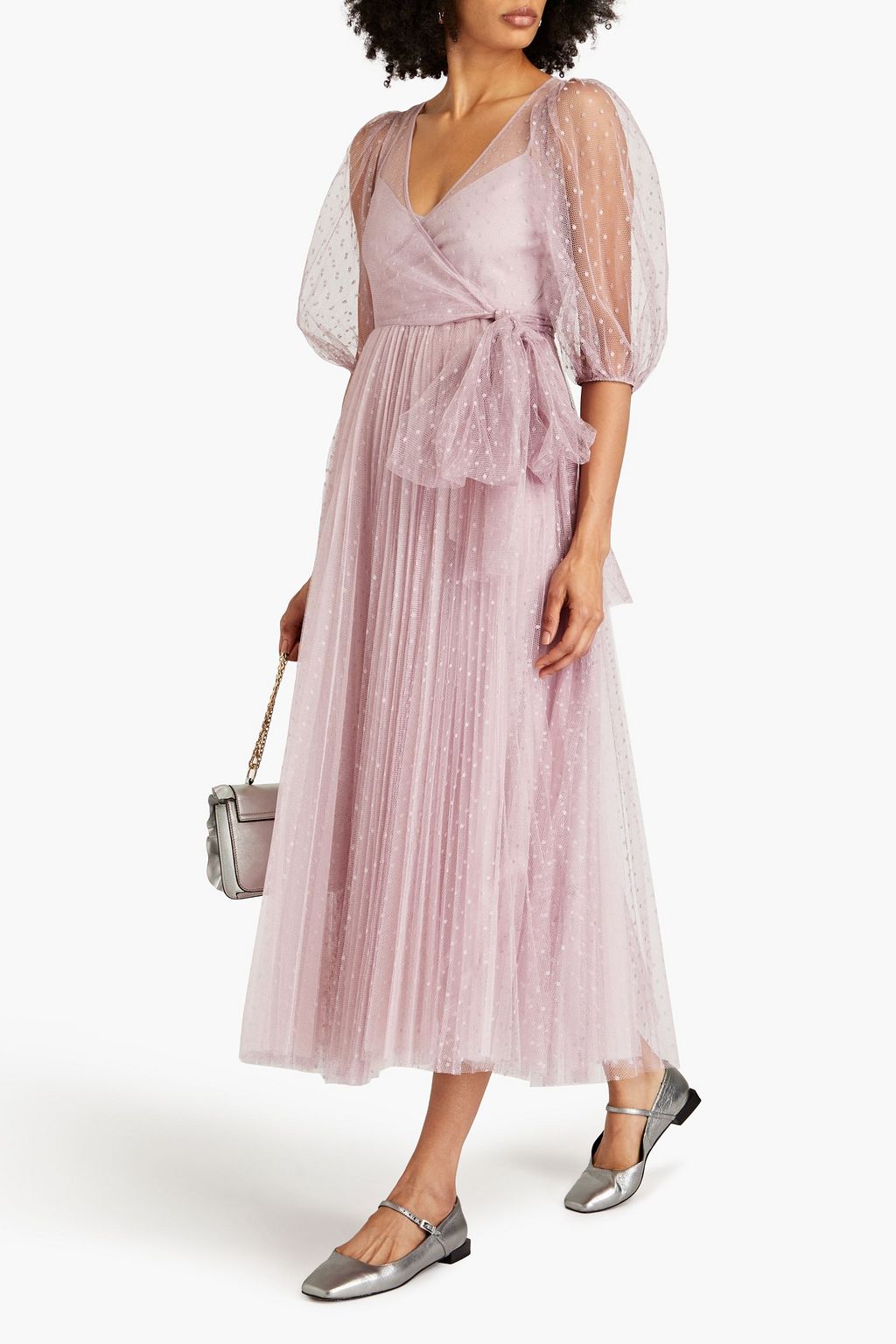 REDVALENTINO Pleated point d'esprit midi dress