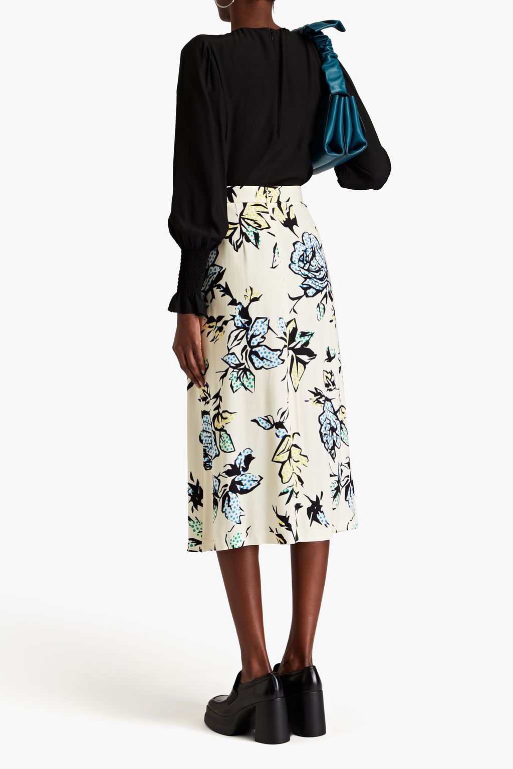 REDVALENTINO Floral-print crepe midi skirt