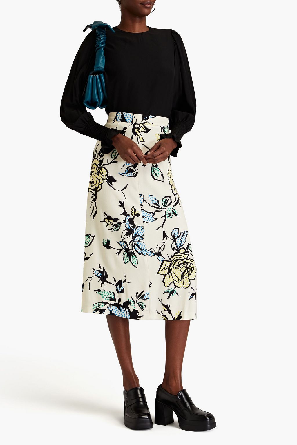 REDVALENTINO Floral-print crepe midi skirt