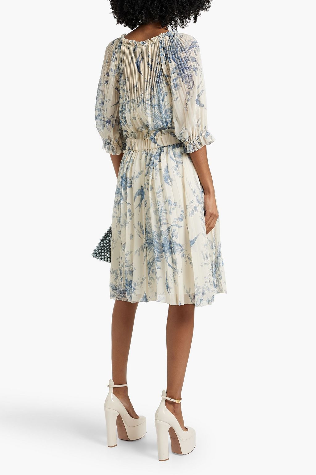 REDVALENTINO Pleated printed chiffon dress