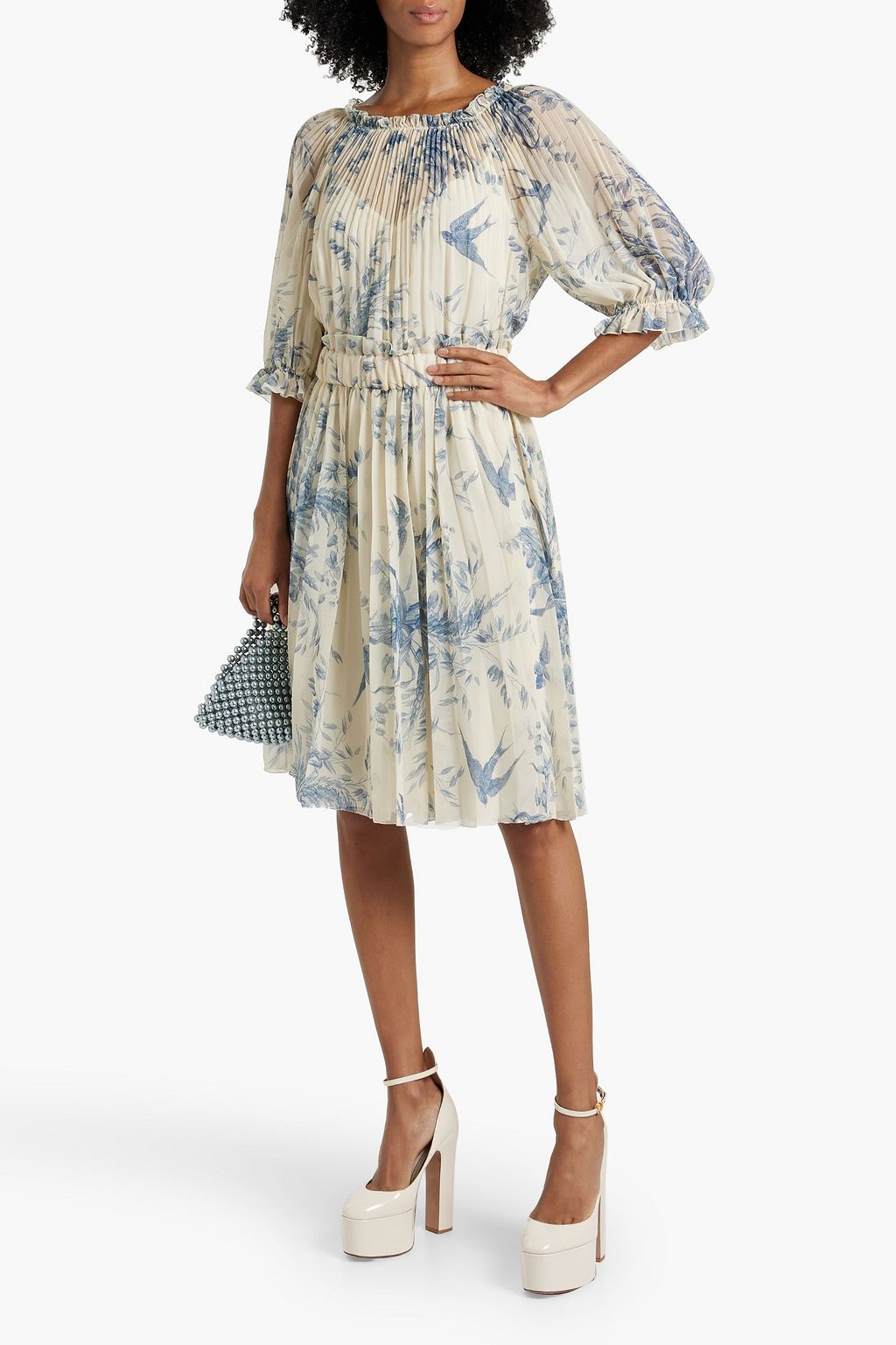 REDVALENTINO Pleated printed chiffon dress
