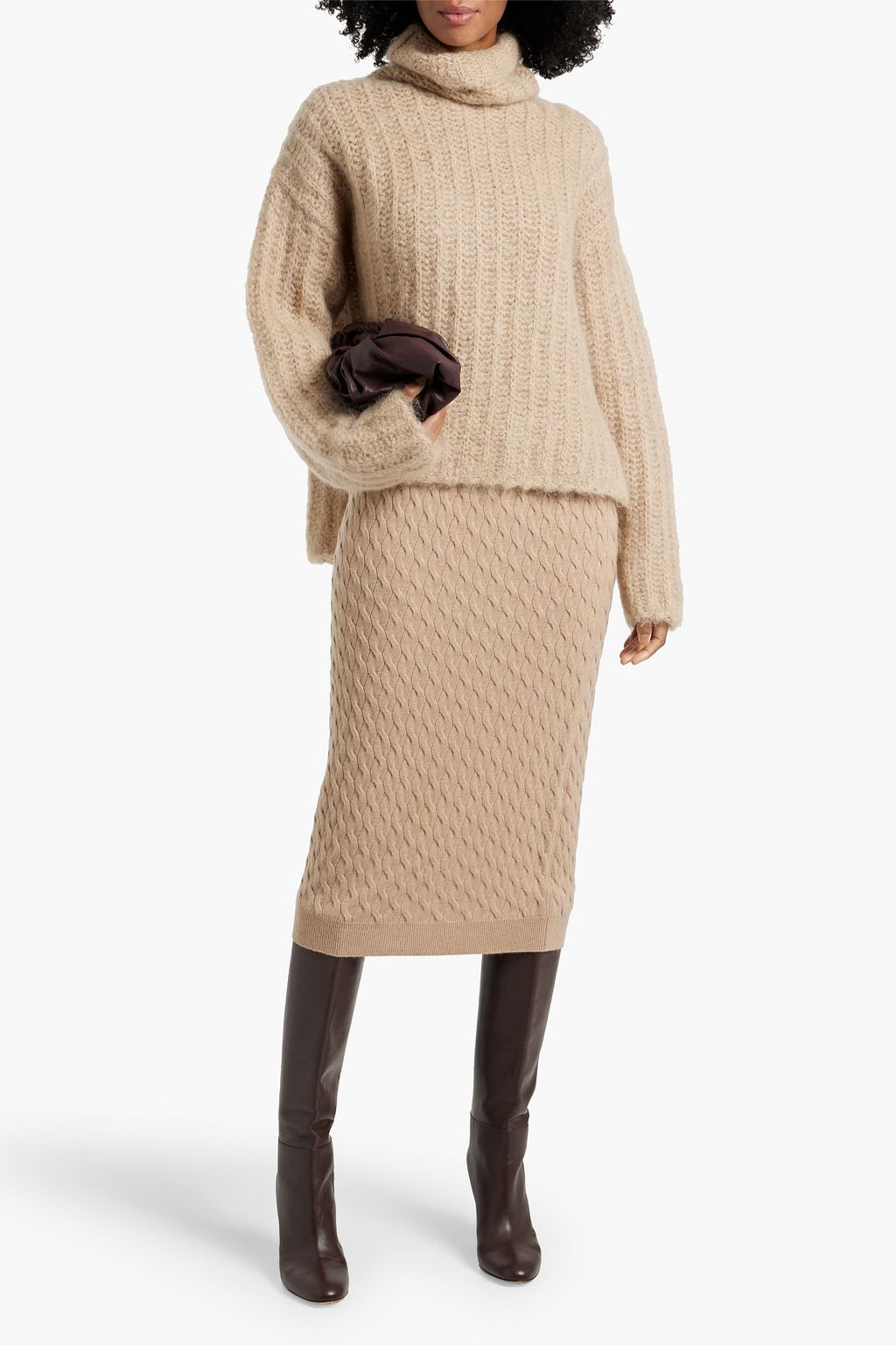BRUNELLO CUCINELLI Cable-knit cashmere midi skirt