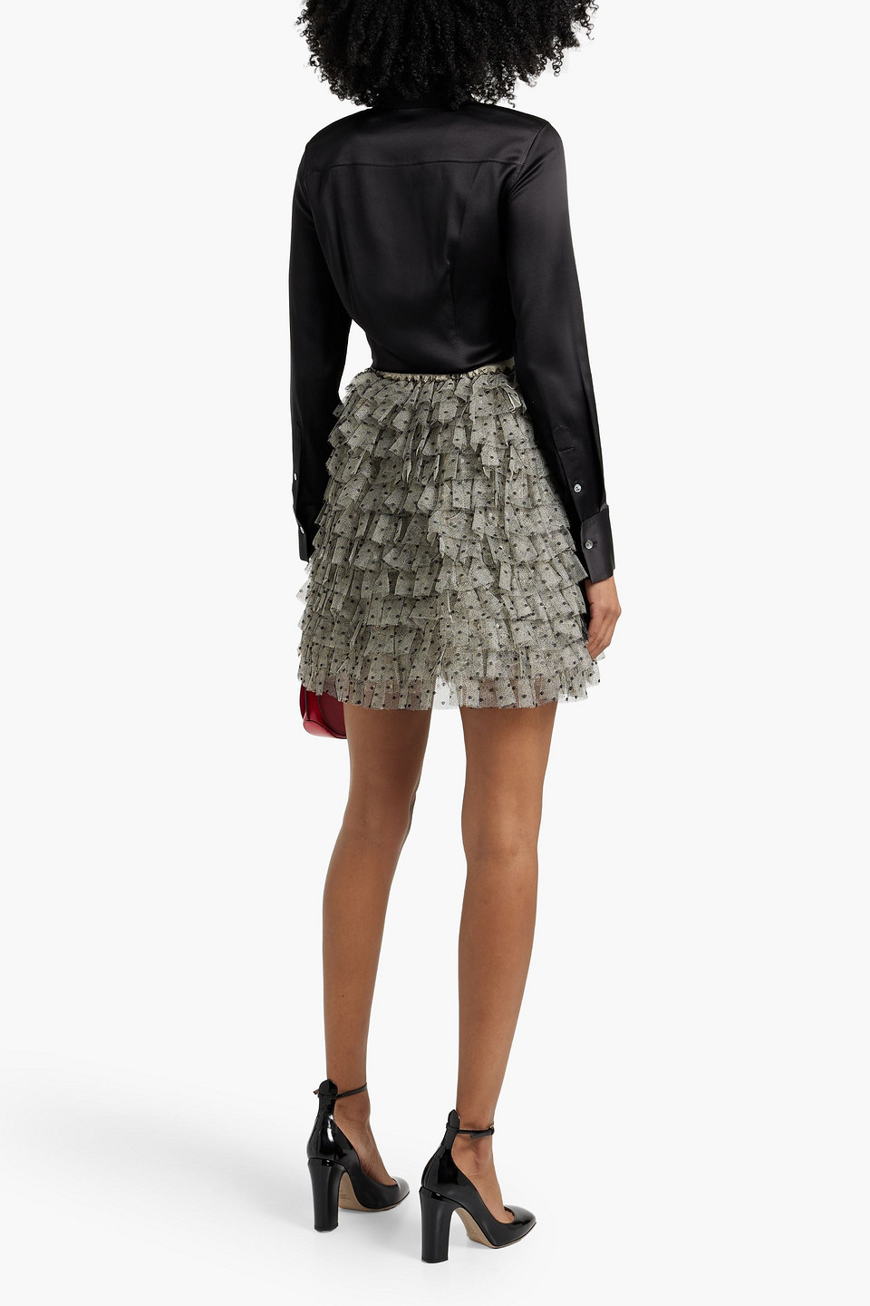 Red Valentino Ruffled Point D'esprit Mini Skirt In Gray
