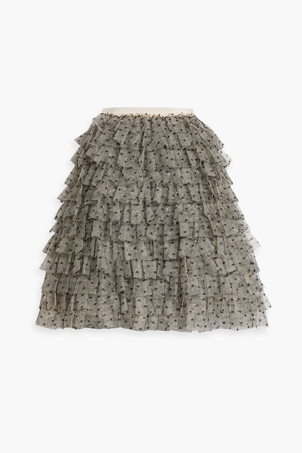 Red Valentino Ruffled Point D'esprit Mini Skirt In Black