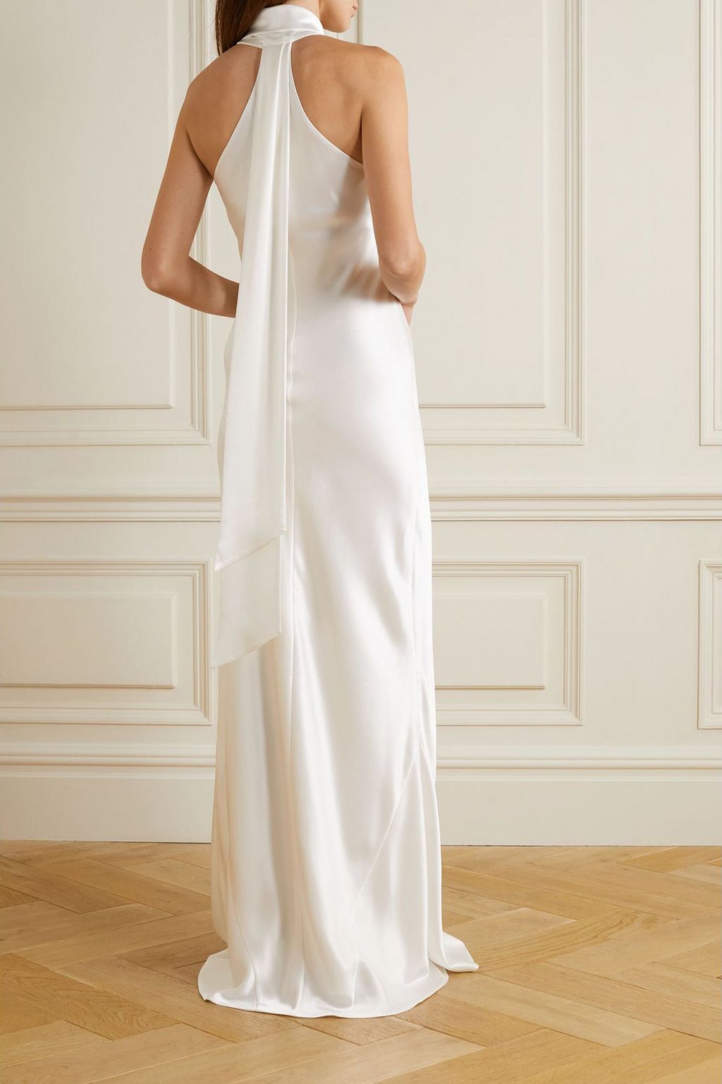 GALVAN  LONDON Mayfair halterneck asymmetric silk-blend satin gown