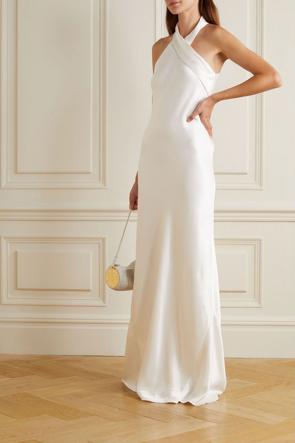 GALVAN  LONDON Mayfair halterneck asymmetric silk-blend satin gown