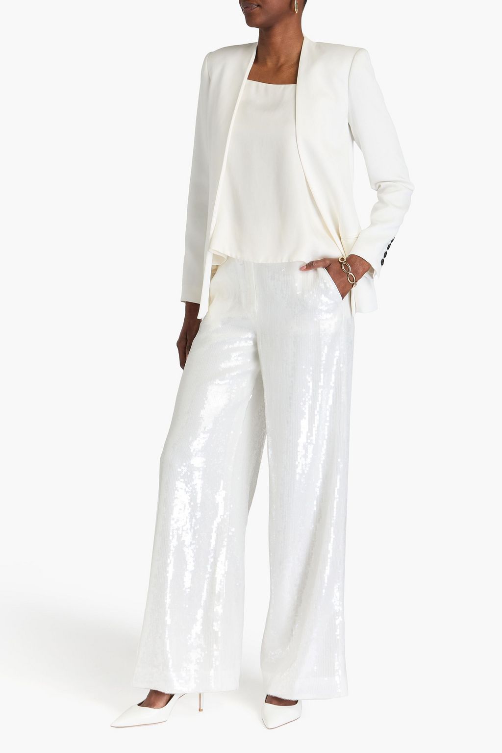 THEORY Sequined chiffon wide-leg pants