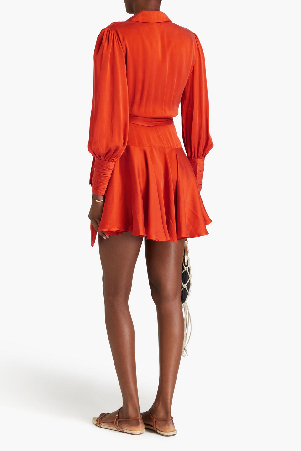 Shop Zimmermann Washed-silk Mini Wrap Dress In Orange
