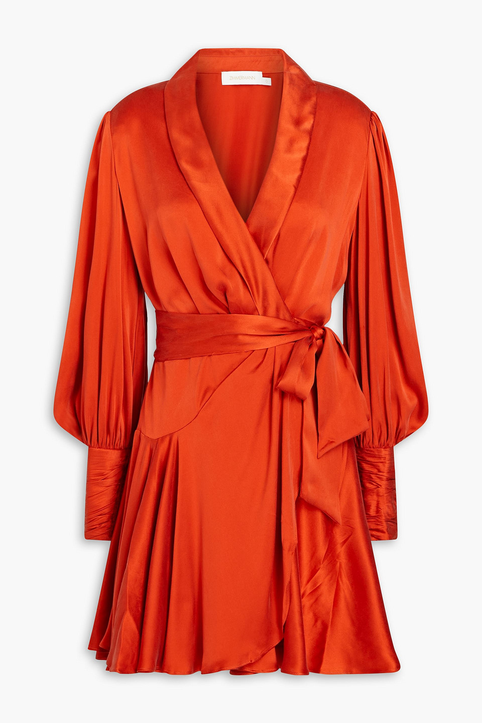 Zimmermann Gerafftes Mini-wickelkleid Aus Vorgewaschener Seide In Orange