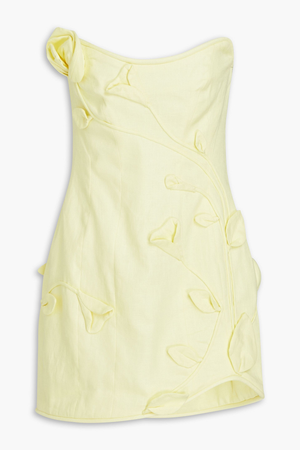 Zimmermann Strapless Floral-appliquéd Linen Mini Dress In Green