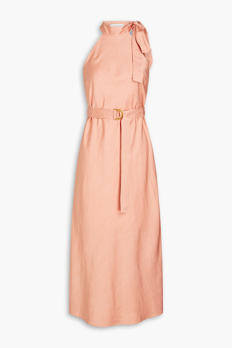 Zimmermann Belted Satin Midi Dress In Orange