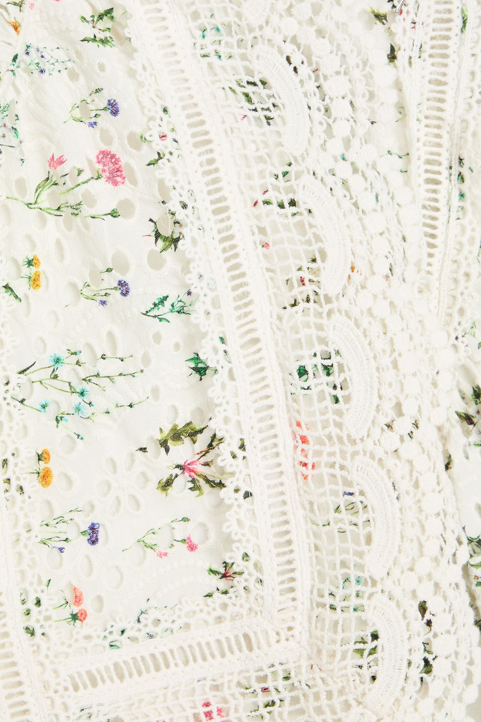 Alice And Olivia Tabitha Cropped Crochet-paneled Floral-print Broderie Anglaise Top In Ivory
