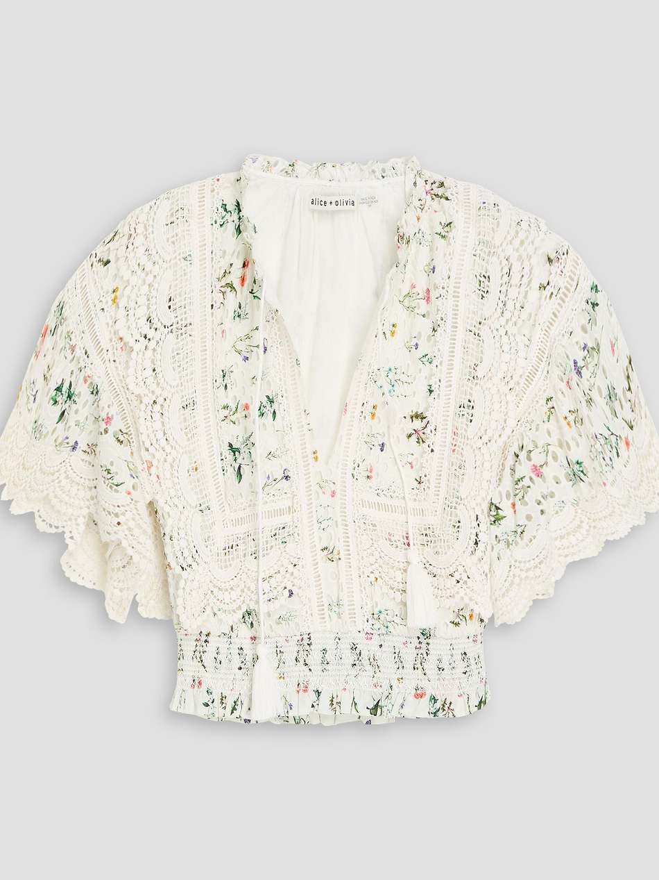 tabitha cropped crochet-paneled floral-print broderie anglaise top