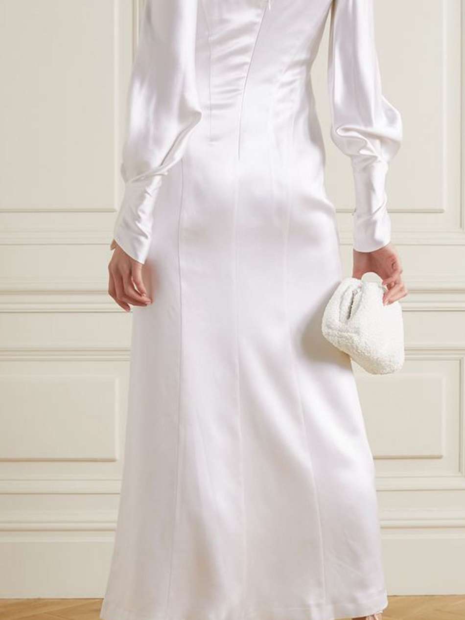 valencia cold-shoulder silk-satin maxi dress