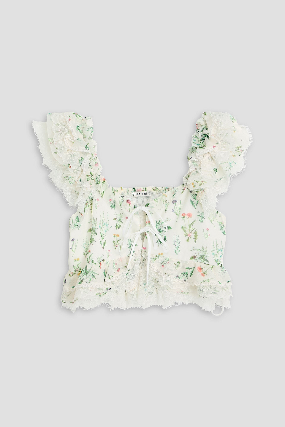 Alice And Olivia Charline Ruffle Cropped Top In Ivory