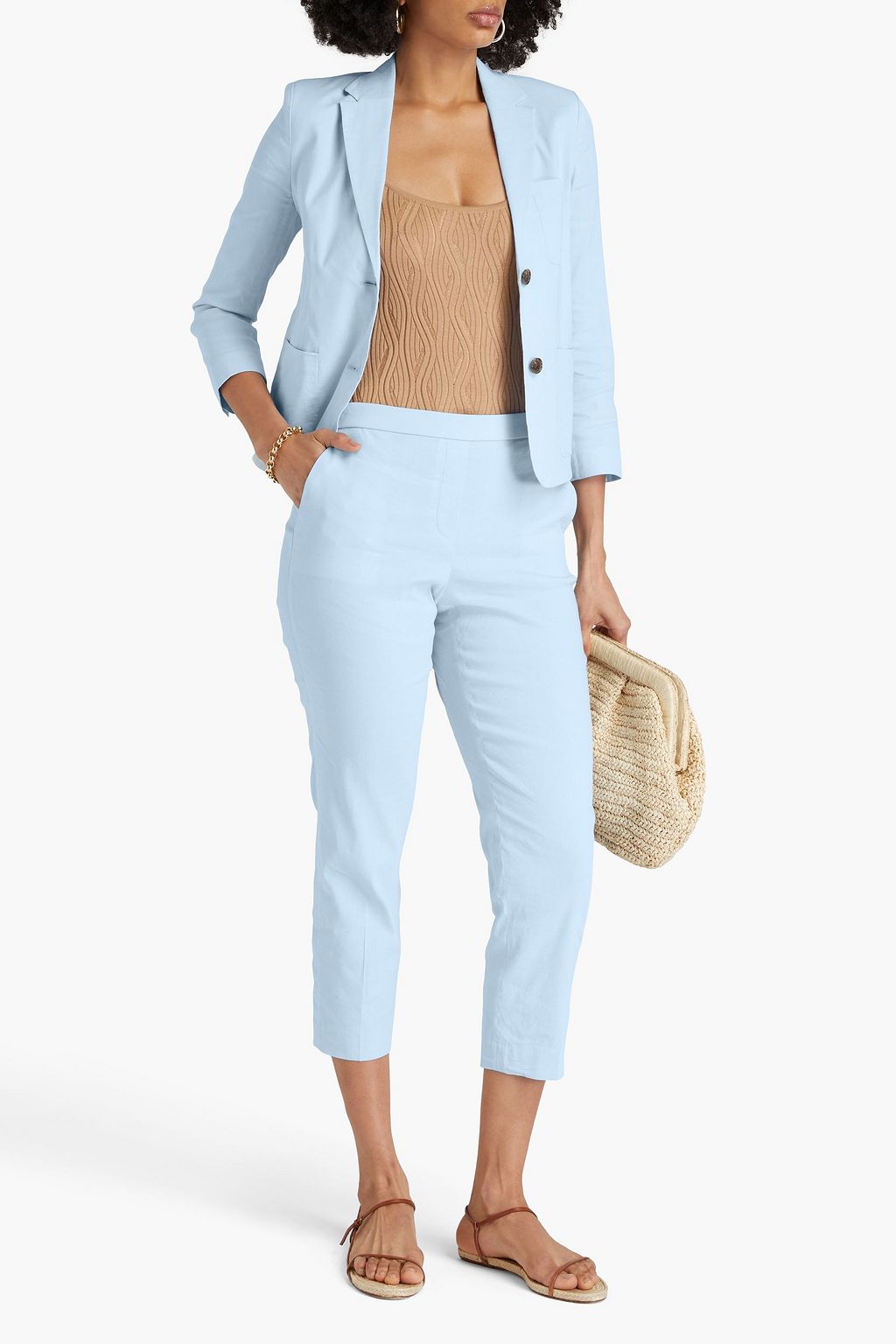 THEORY Cropped linen-blend tapered pants