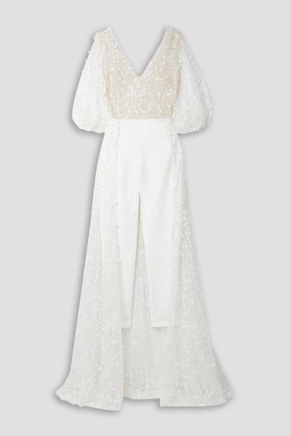 Rime Arodaky Stella Embellished Embroidered Tulle And Crepe Jumpsuit In White