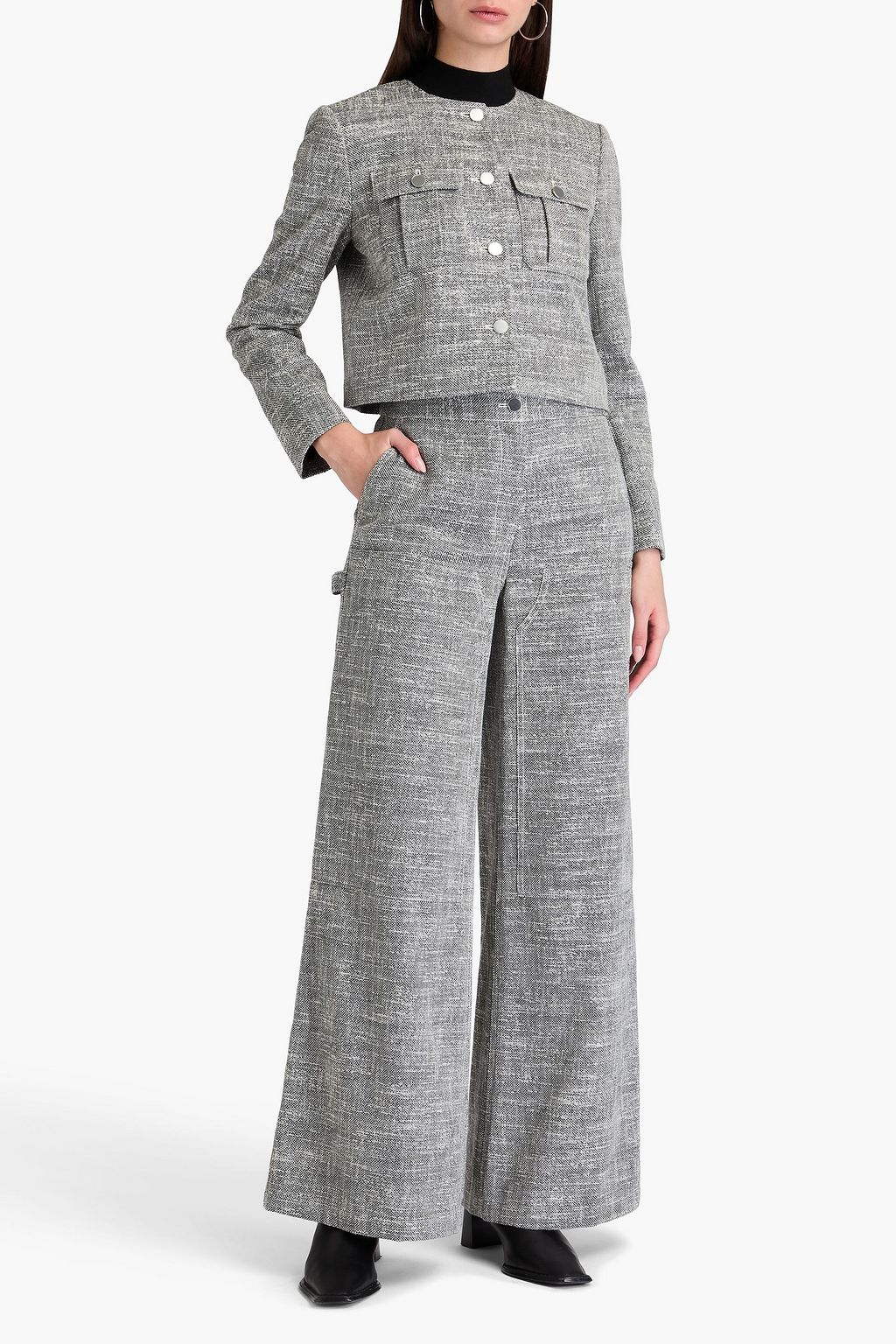THEORY Hose mit weitem Bein aus Tweed aus einer Baumwollmischung