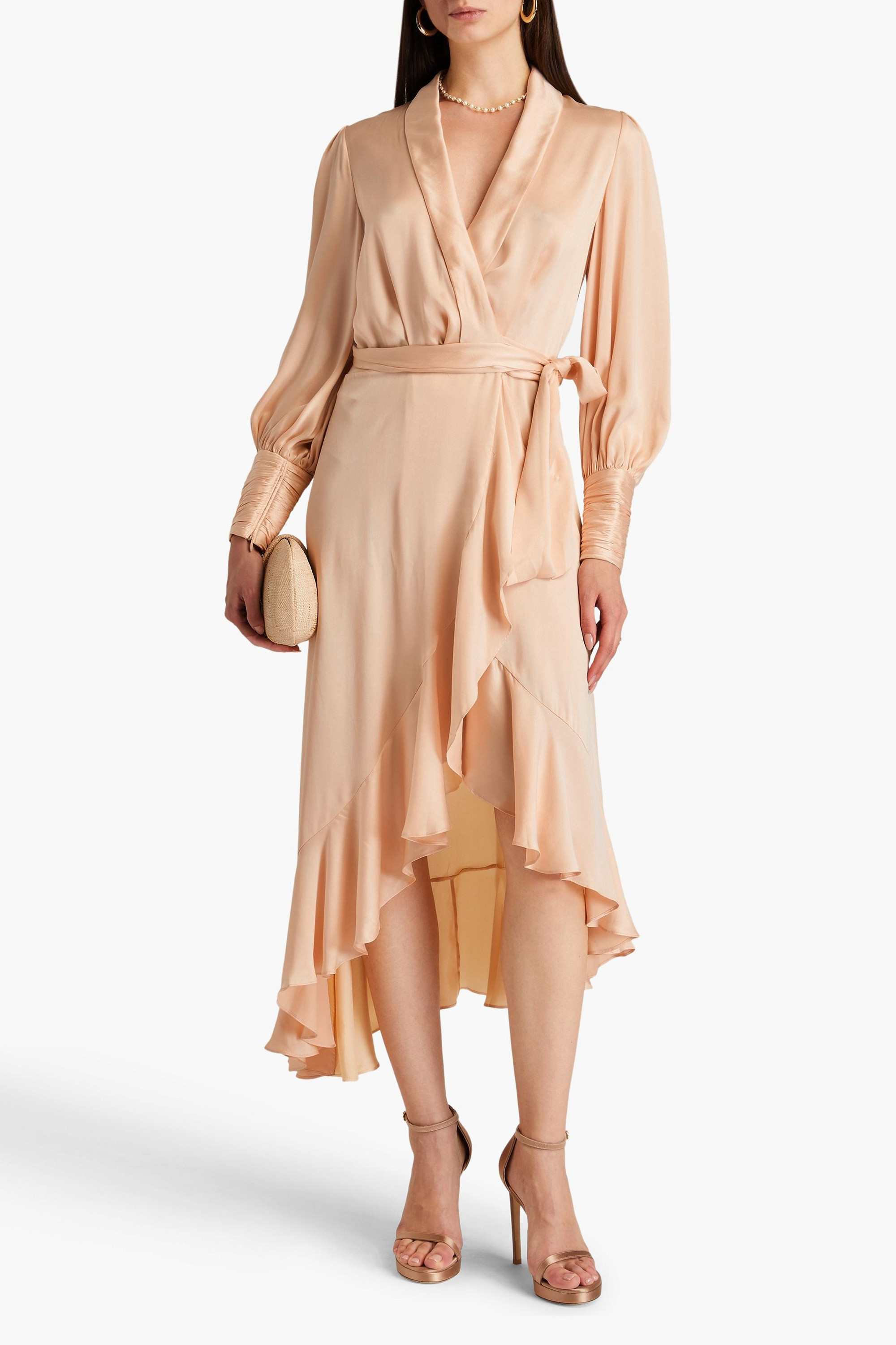 Zimmermann Ruffled silk-satin midi wrap dress