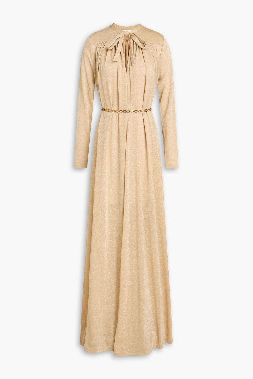 Zimmermann Belted Metallic Jersey Maxi Dress In Brown