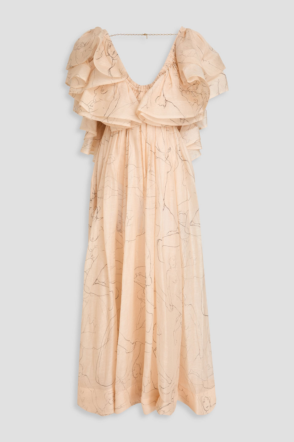 Zimmermann Ruffled Printed Linen And Silk-blend Maxi Dress In Neutral
