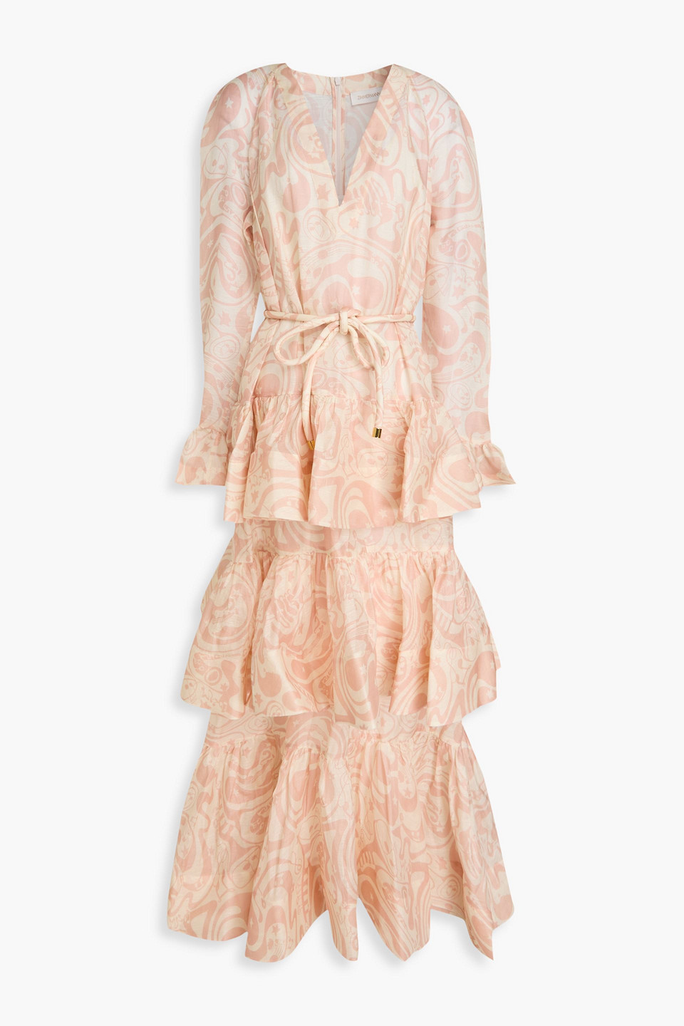Zimmermann Ruffled Printed Linen And Silk-blend Maxi Dress In Multi