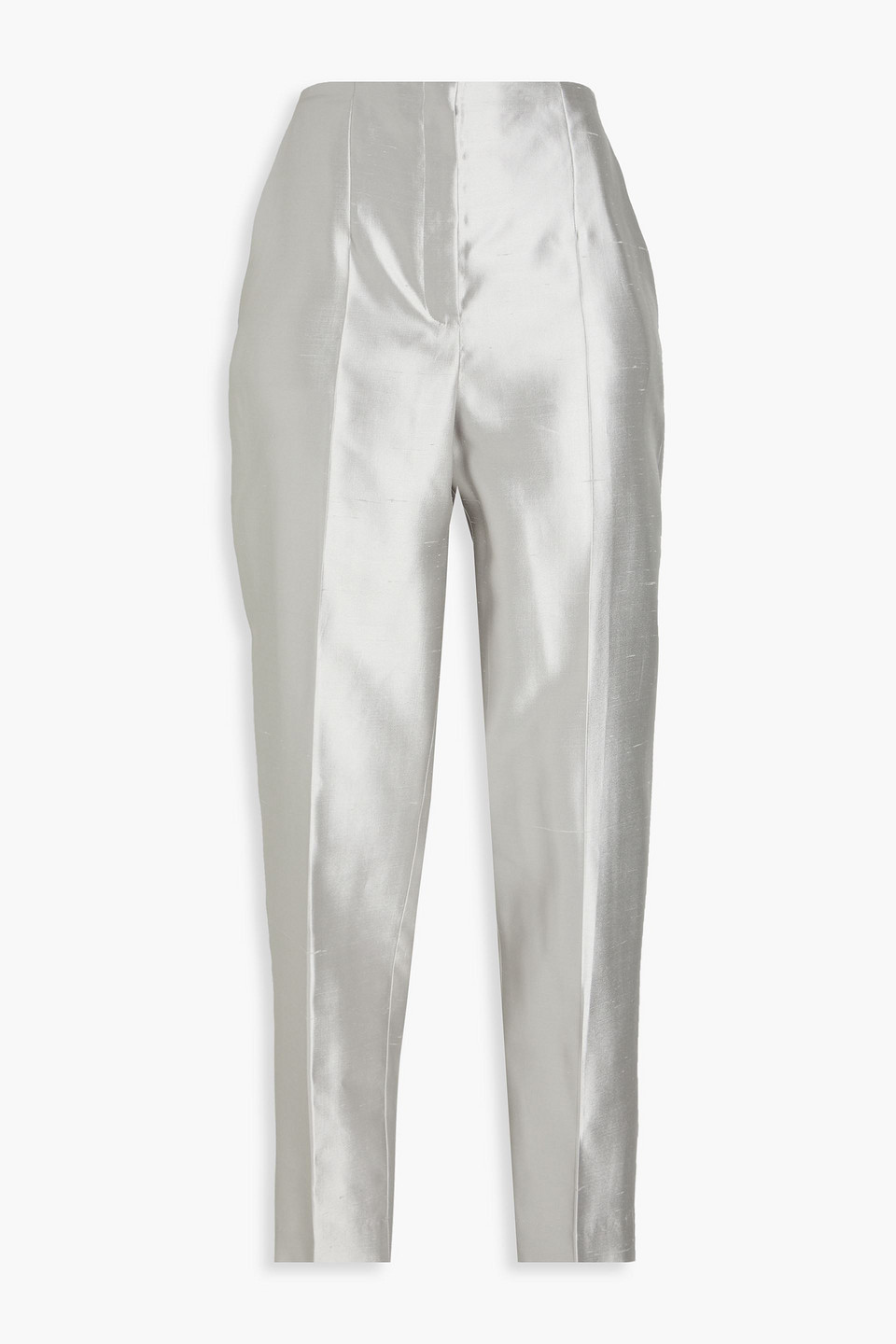 Theory Silk-shantung Tapered Trousers In Hellgrau