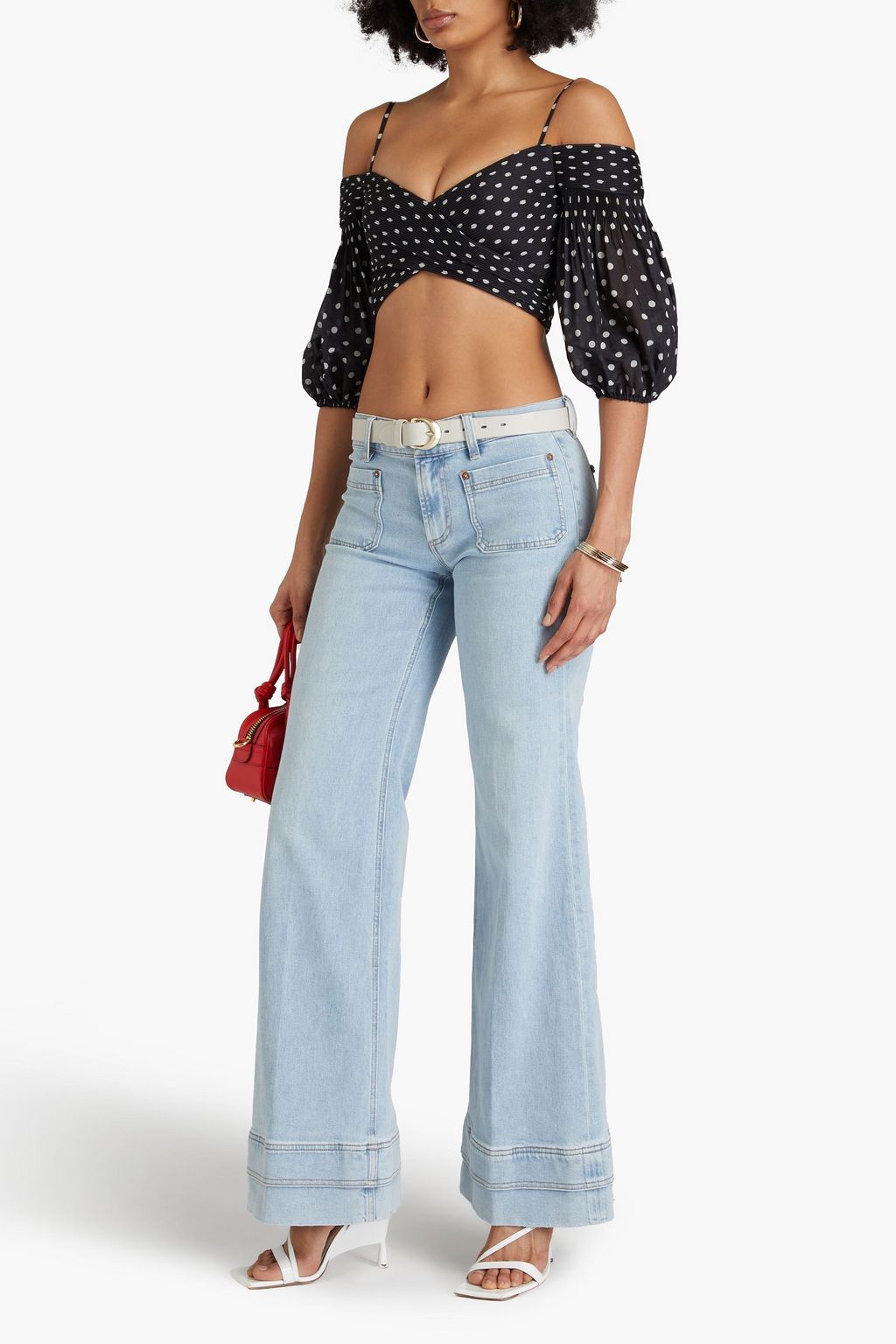 ALICE + OLIVIA JEANS جينز بحواف واسعة وبخصر متوسط الارتفاع