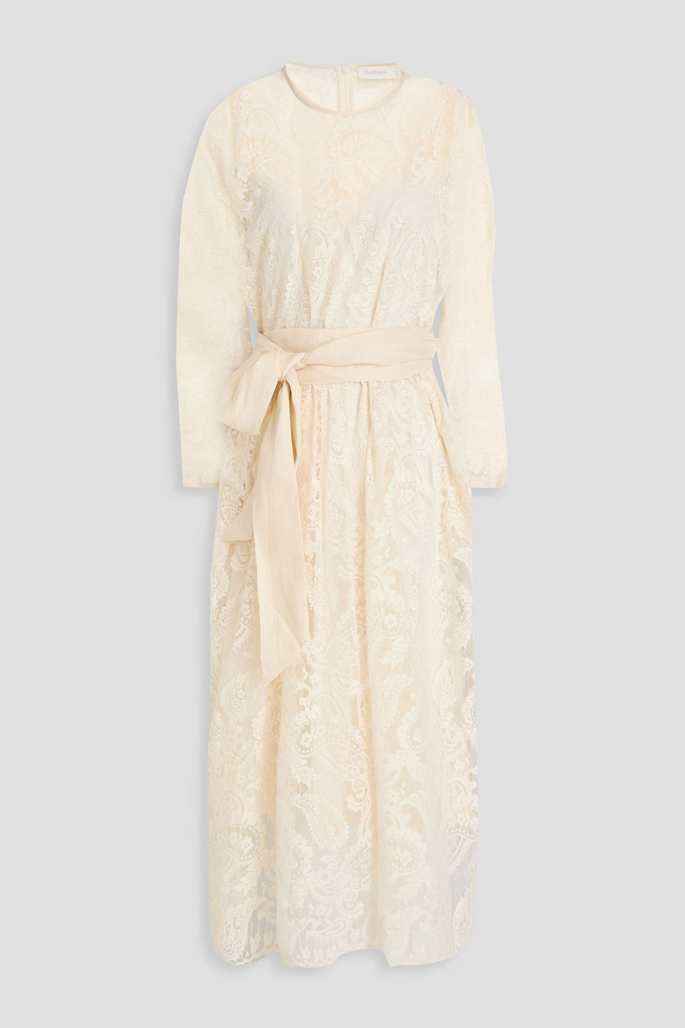 Zimmermann Belted Lace Midi Dress In Neutral