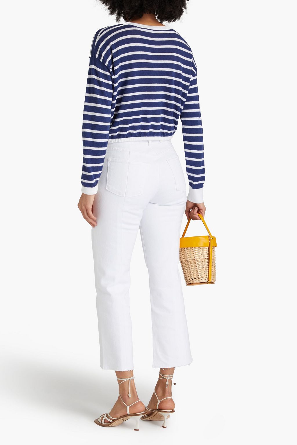 ALICE + OLIVIA كنزة رياضية قصيرة مخططة من مزيج الكتّان