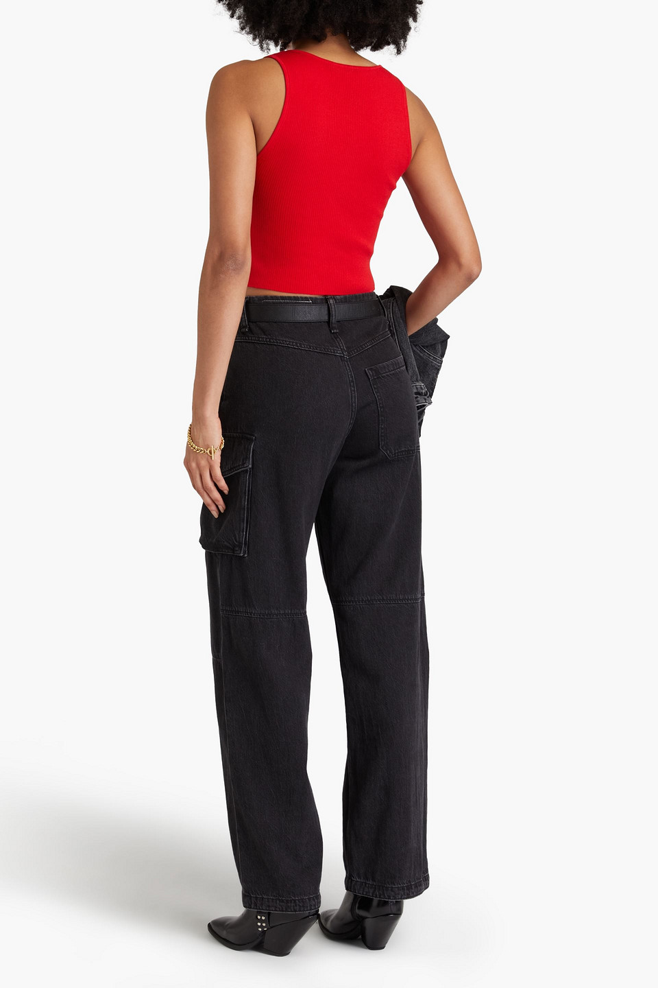Shop Alice And Olivia Daryn Cropped Ribbed Cotton-blend Tank In Red