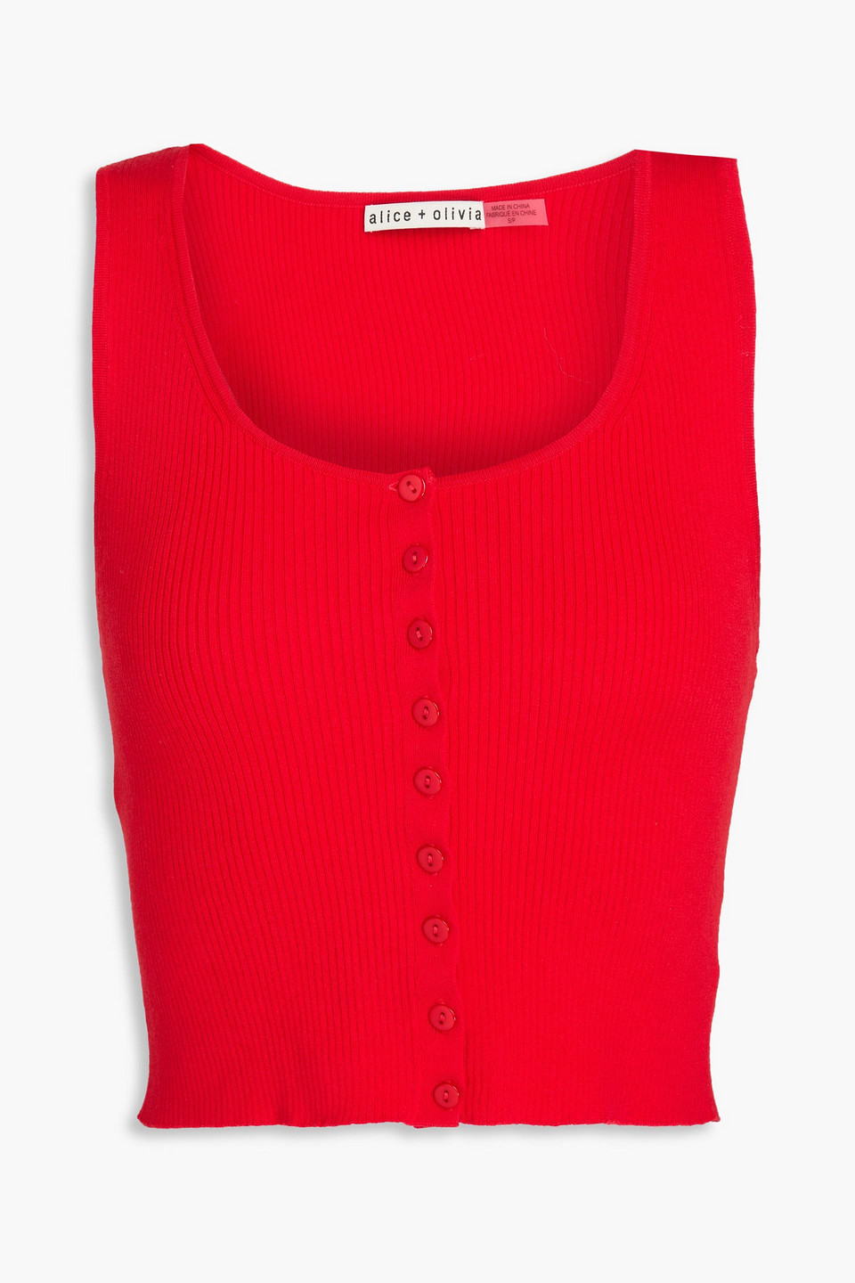 Alice And Olivia Daryn Cropped Ribbed Cotton-blend Tank In Red