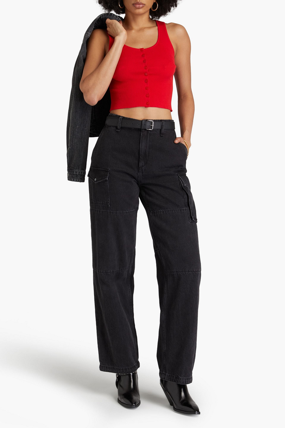 Shop Alice And Olivia Daryn Cropped Ribbed Cotton-blend Tank In Red