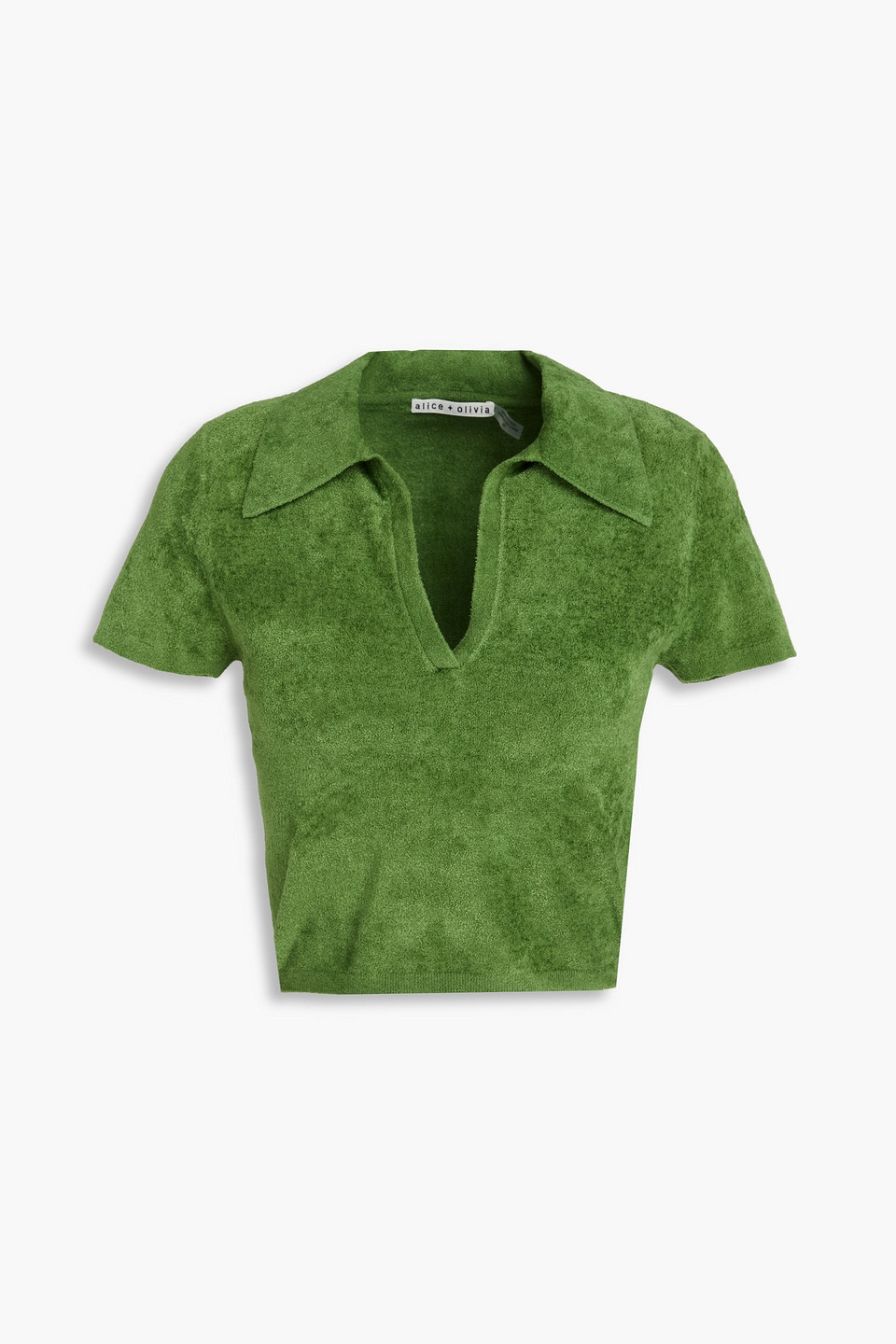 Alice And Olivia Cropped Chenille Polo Shirt In Leaf Green